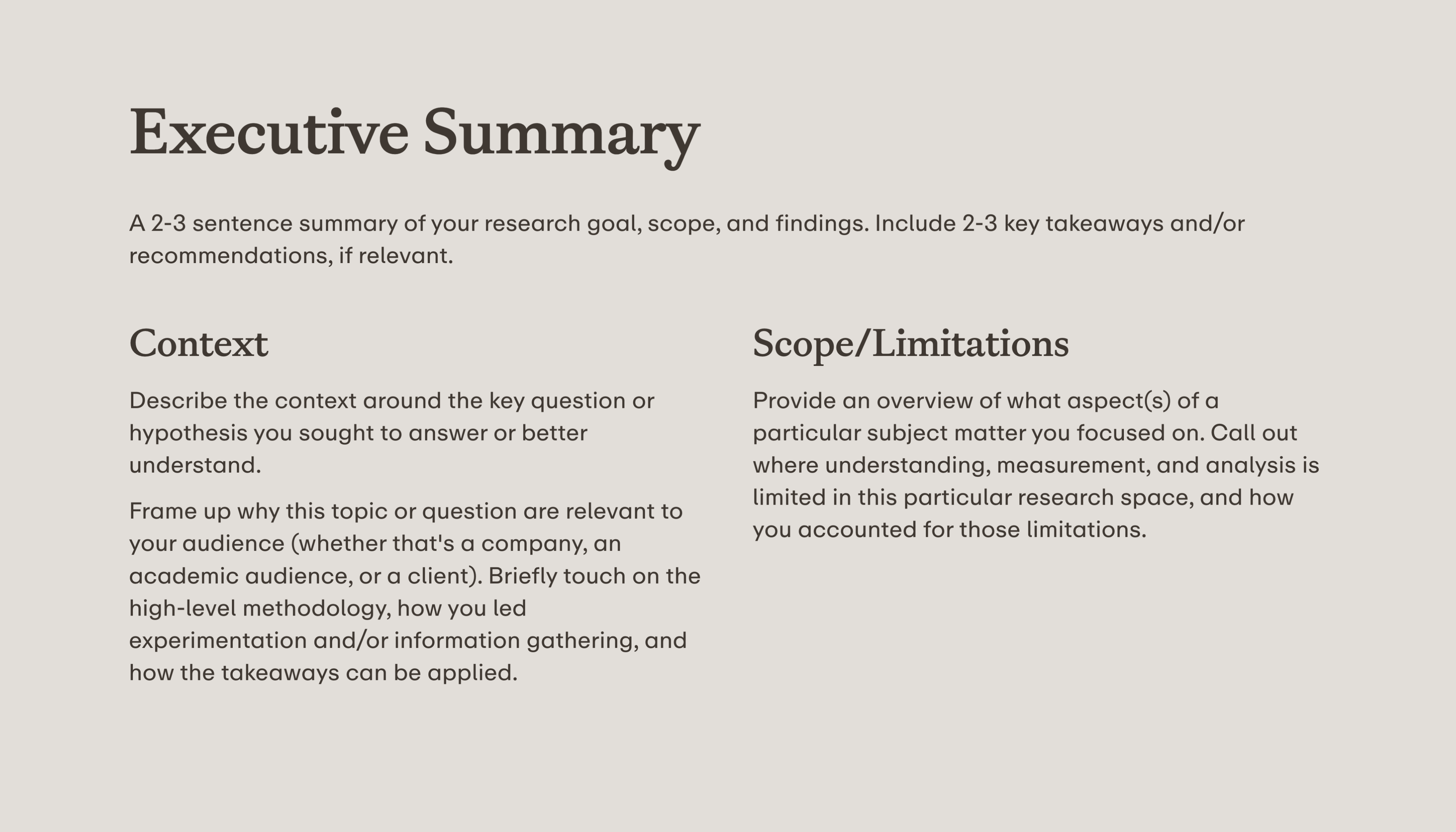Research Report Template – Executive Summary Section