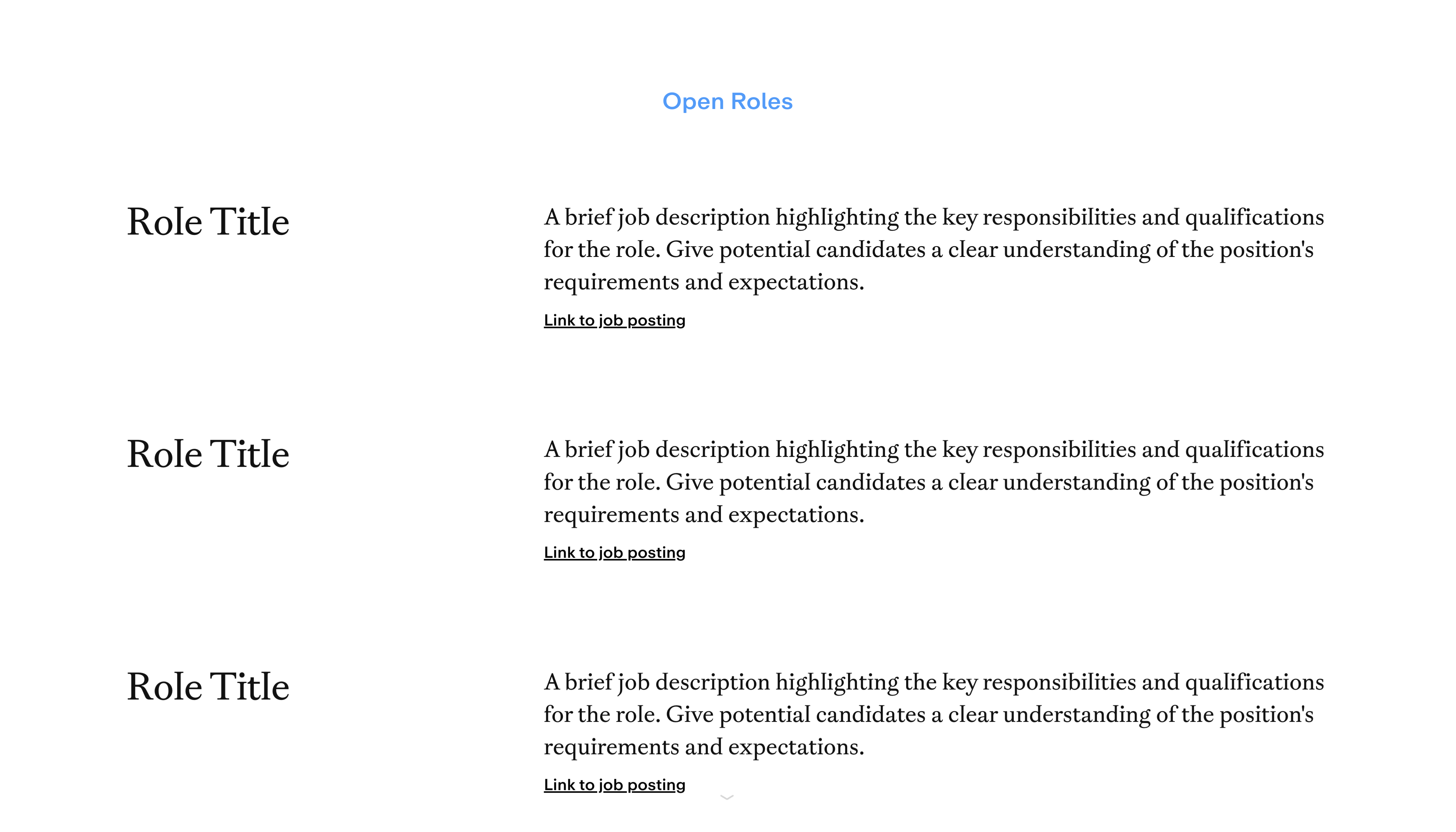 Marketing Site Template – Open Roles Section