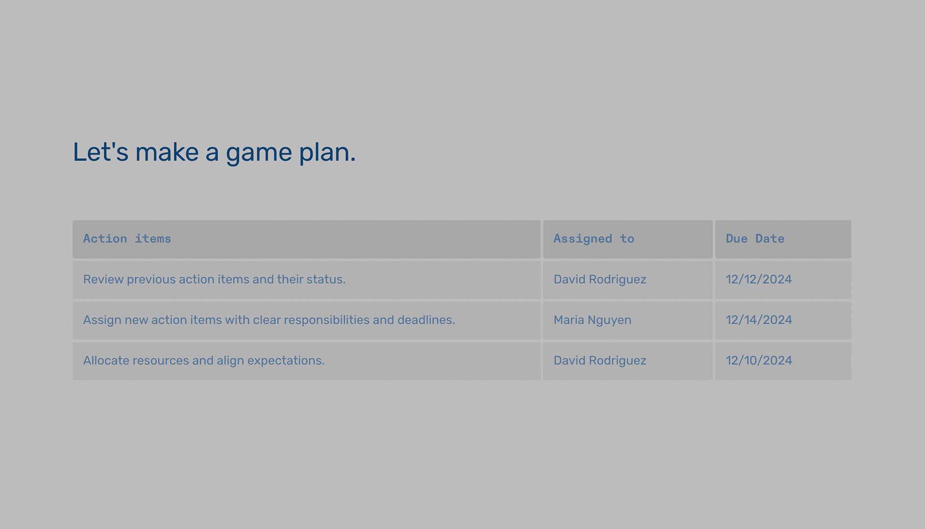 1 1 Meeting Doc Template - Game Plan