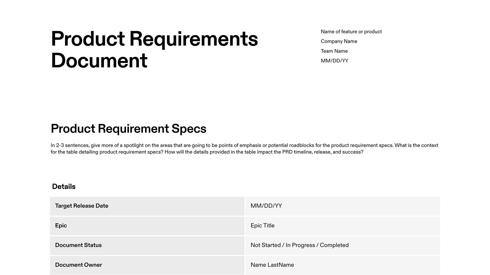 Top 10 Product Requirements Document presentation templates